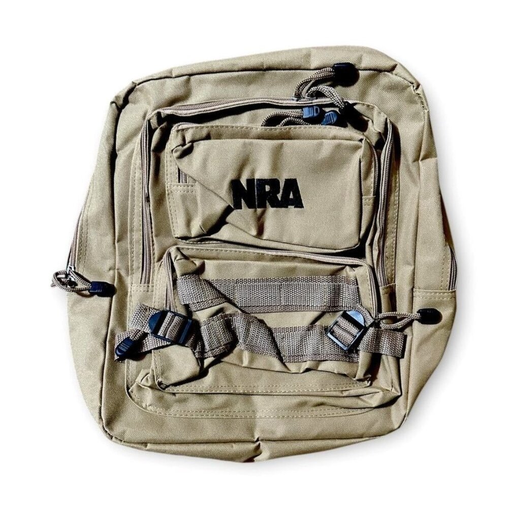NRA Tan Tactical Backpack Multi-Pocket Adjustable Straps Mesh Back Lightweight - Picture 6 of 15